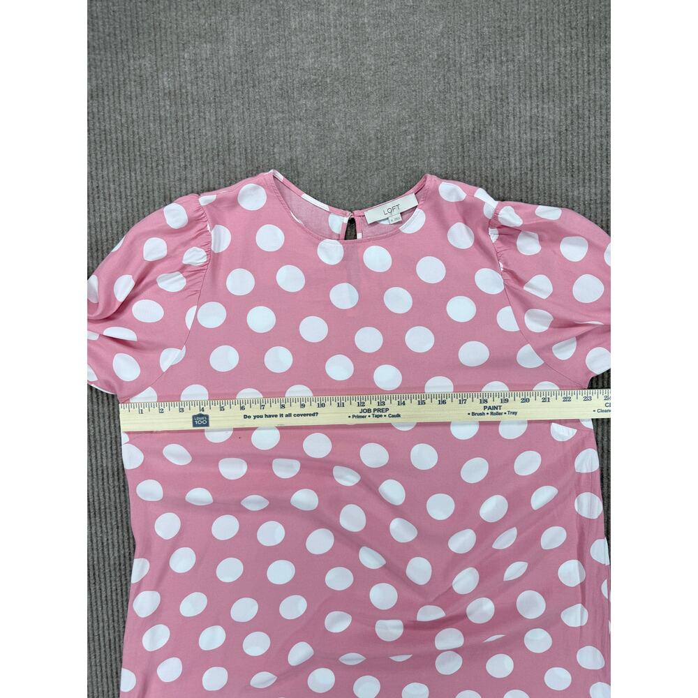 LOFT Pink Polka Dot Long Sleeve Viscose Swing Dress XL - Picture 7 of 9
